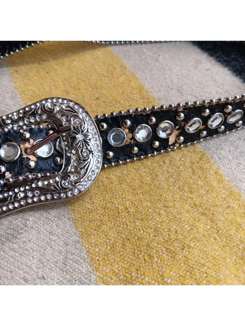 Medium 32 33 34 Women's GLam Cowgirl Belt Goth Rocker Biker Rhinestone Studded
